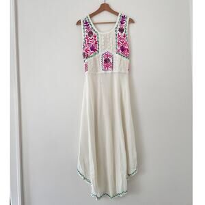 Vtg White Crochet Floral Sleeveless Dress 2XL Corset Fairy Boho Flowy Festival